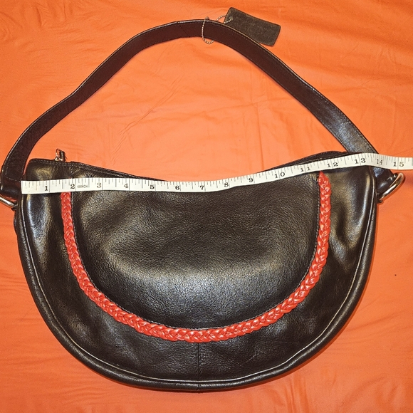 Half Moon Bag Black & Red w/Braided Handle & Trim  by Barganza B Bag New w/Tags - Picture 2 of 11